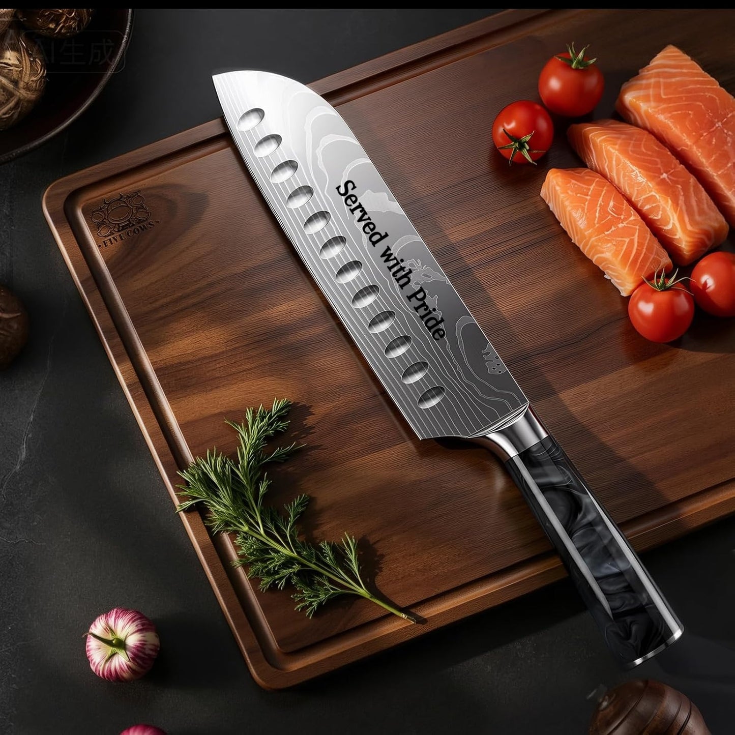 7 Inch Santoku Chef Knife with Black Resin Handle