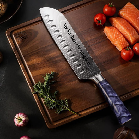 7 Inch Santoku Chef Knife with Purple Resin Handle