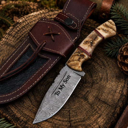 Ram Horn Handle 9.5" Damascus Hunting Knife
