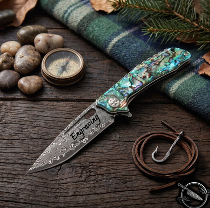 Abalone Handle 7" Damascus Pocket Knife