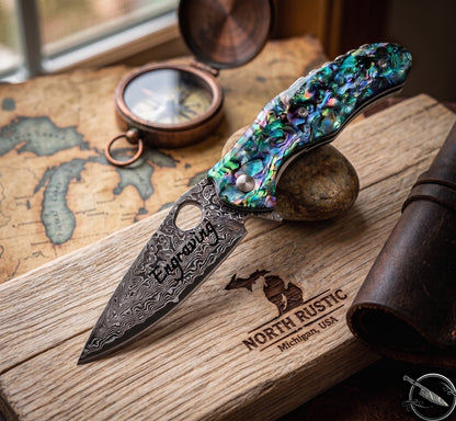 Abalone Handle 7.52" Damascus Folding Knife