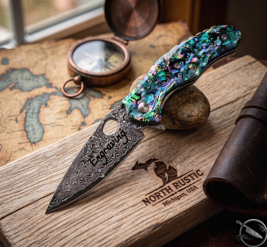 Abalone Handle 7.52" Damascus Folding Knife