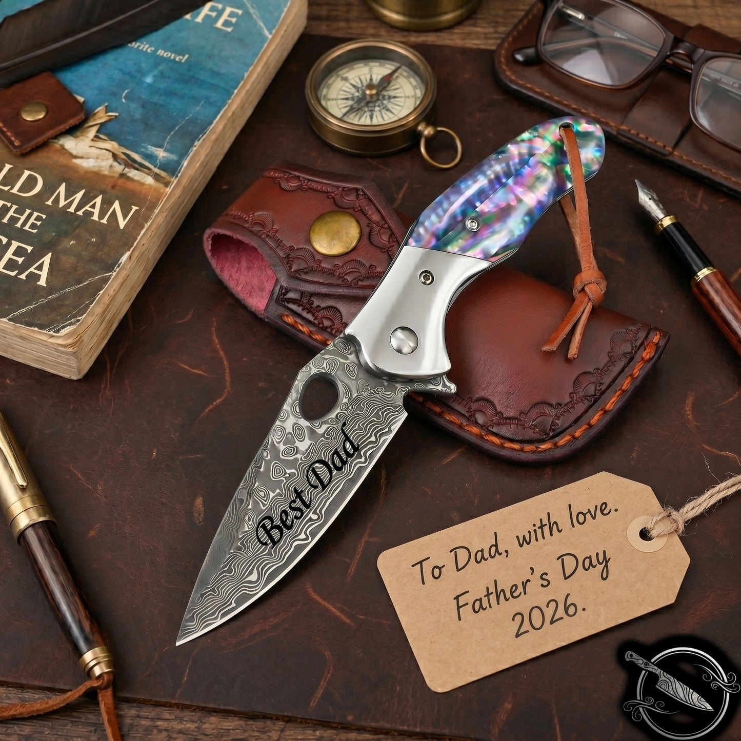 Abalone Handle 7.28" Damascus Folding Knife
