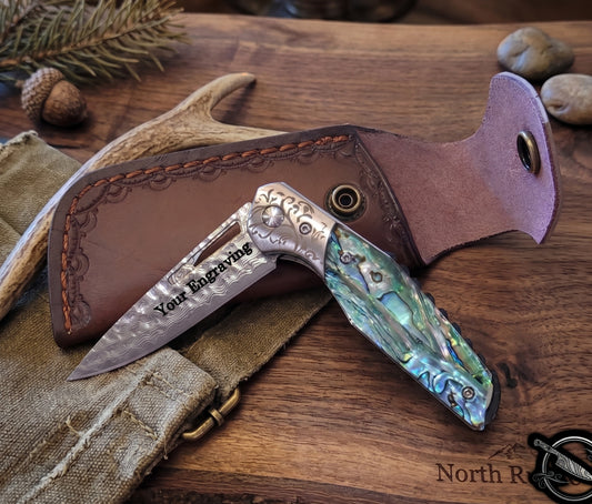 Abalone Handle 7" Damascus Pocket Knife