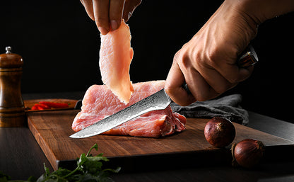 5.5" Boning Kitchen Knife Engraved Damascus Pakka Wood Handle