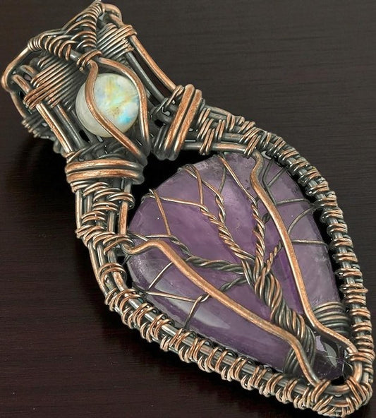 Wire Wrapped Necklace With Amethyst Pendant