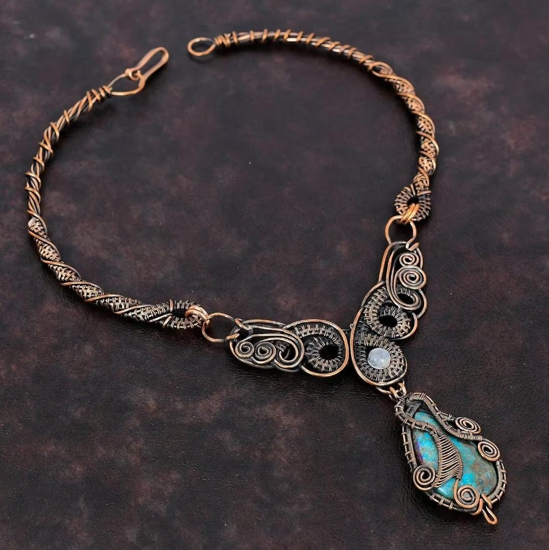 Wire Wrapped Necklace With Shattuckite Pendant