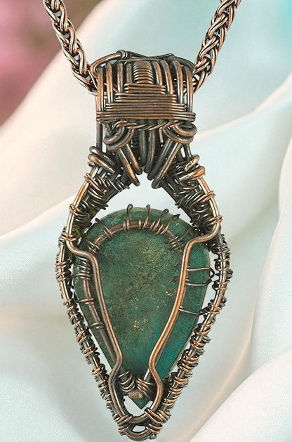 Wire Wrapped Necklace With Blue Turquoise Pendant
