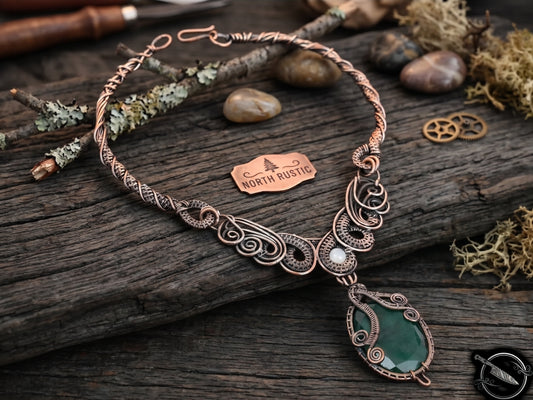 Wire Wrapped Necklace With Zambian Green Emerald Pendant