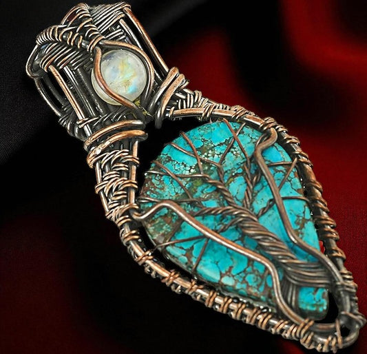 Wire Wrapped Necklace With Blue Turquoise Pendant