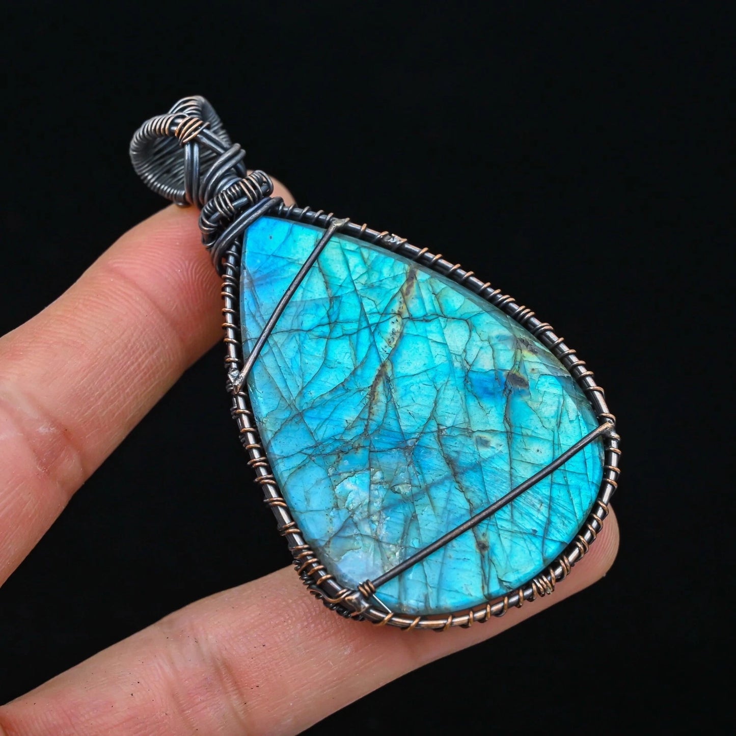 Wire Wrapped Labradorite Drop Pendant 20" Necklace