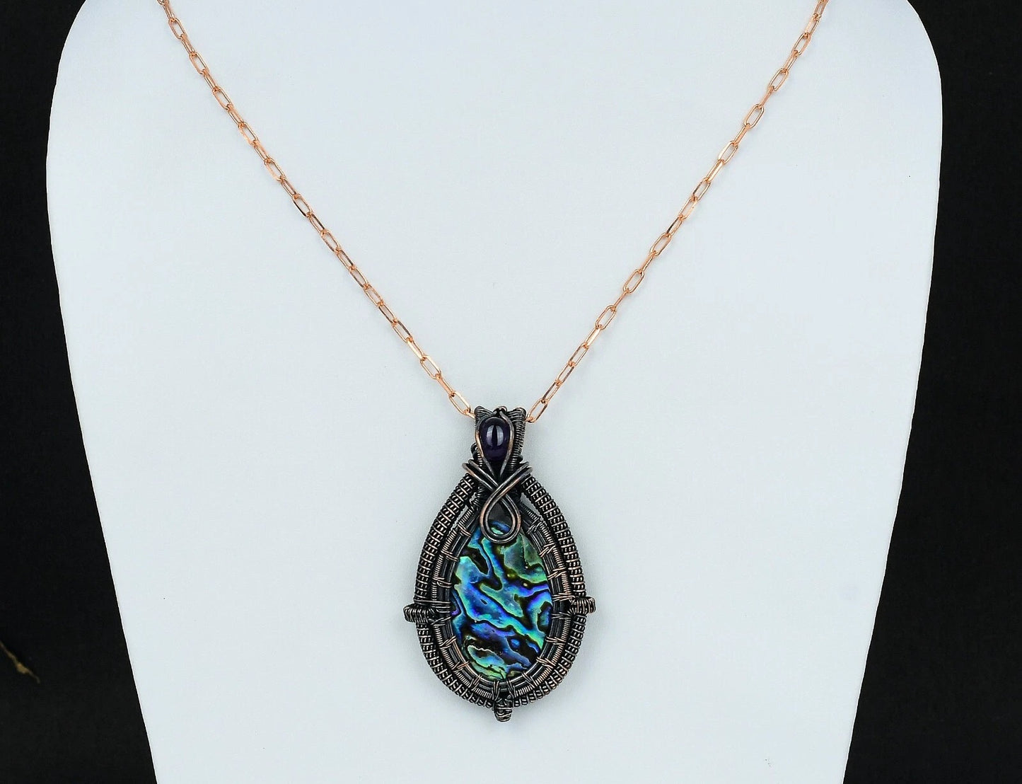 Wire Wrapped Abalone Shell Pendant 20" Necklace