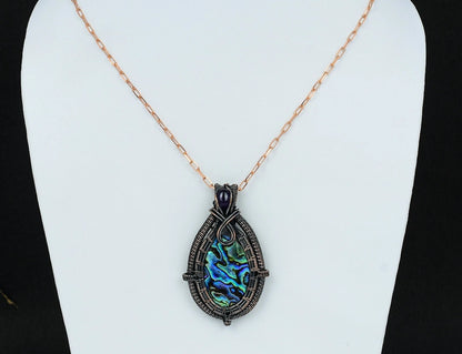 Wire Wrapped Abalone Shell Pendant 20" Necklace