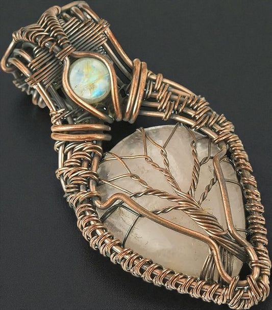 Wire Wrapped Necklace With Rose Quartz Pendant