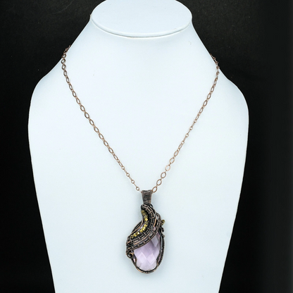 Wire Wrapped Necklace With Pink Kunzite Pendant