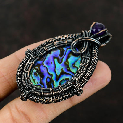Wire Wrapped Abalone Shell Pendant 20" Necklace