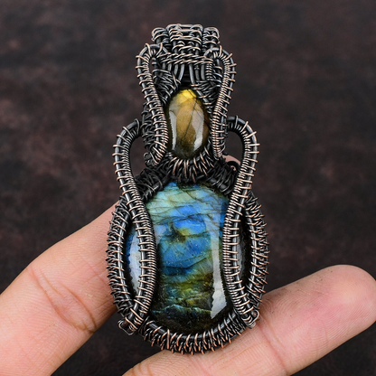 Wire Wrapped Labradorite Oval Pendant 20" Necklace