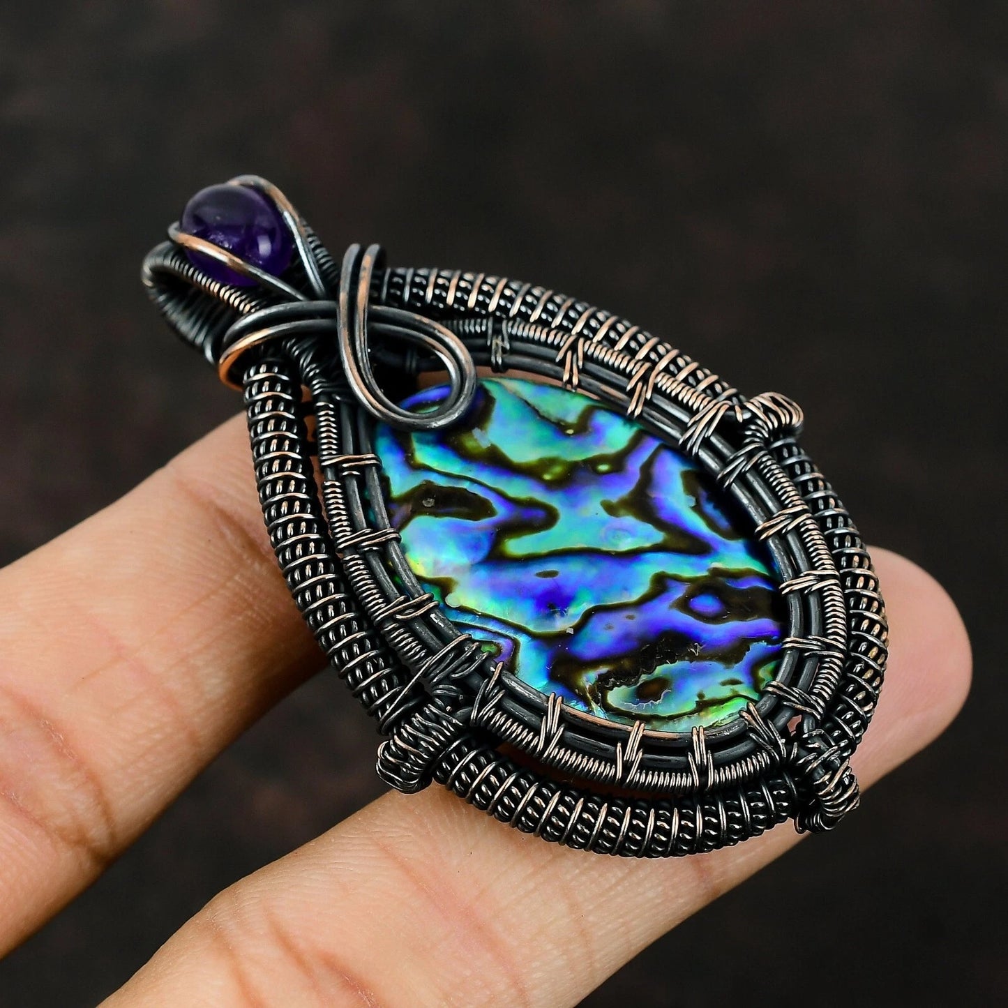 Wire Wrapped Abalone Shell Pendant 20" Necklace