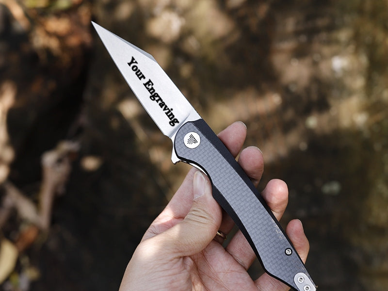 Stonewash Blade Pocket Knife Black Carbon Fiber Handle NR26