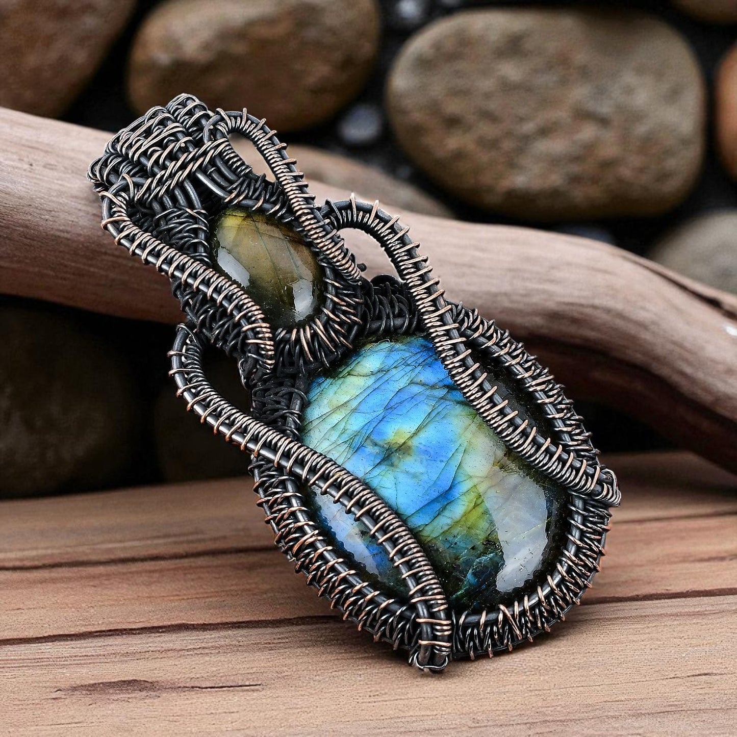 Wire Wrapped Labradorite Oval Pendant 20" Necklace