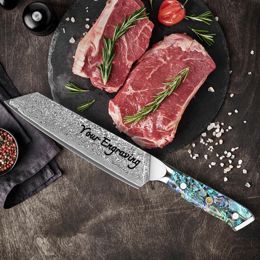 Engraved 8" Damascus Kiritsuke Kitchen Knife
