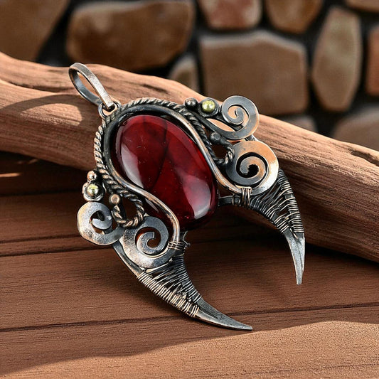 Wire Wrapped Red Labradorite Pendant 20" Necklace