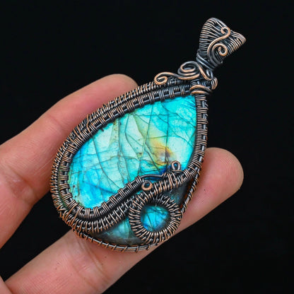 Wire Wrapped Labradorite Drop Pendant 20" Necklace