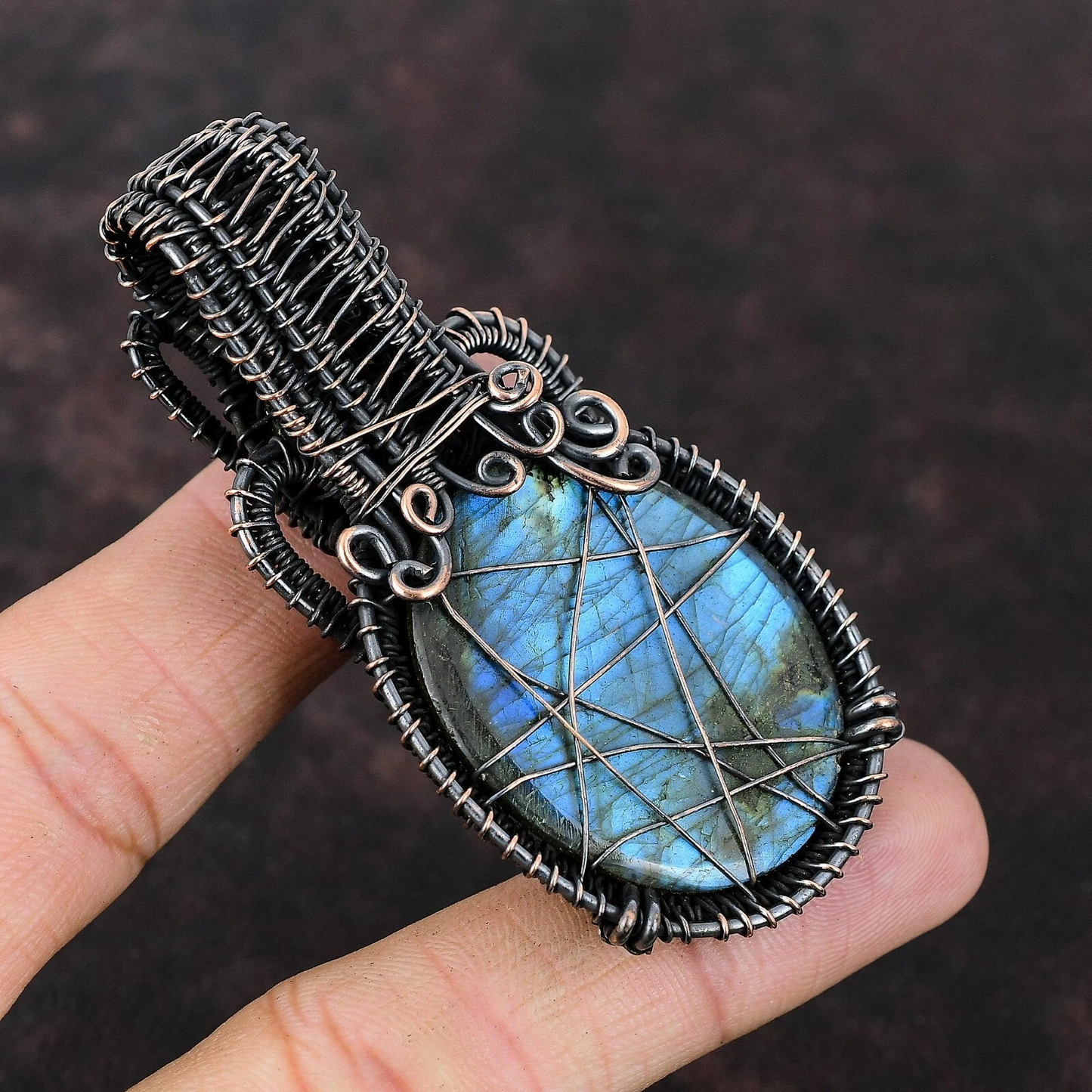 Wire Wrapped Labradorite Oval Pendant 20" Necklace