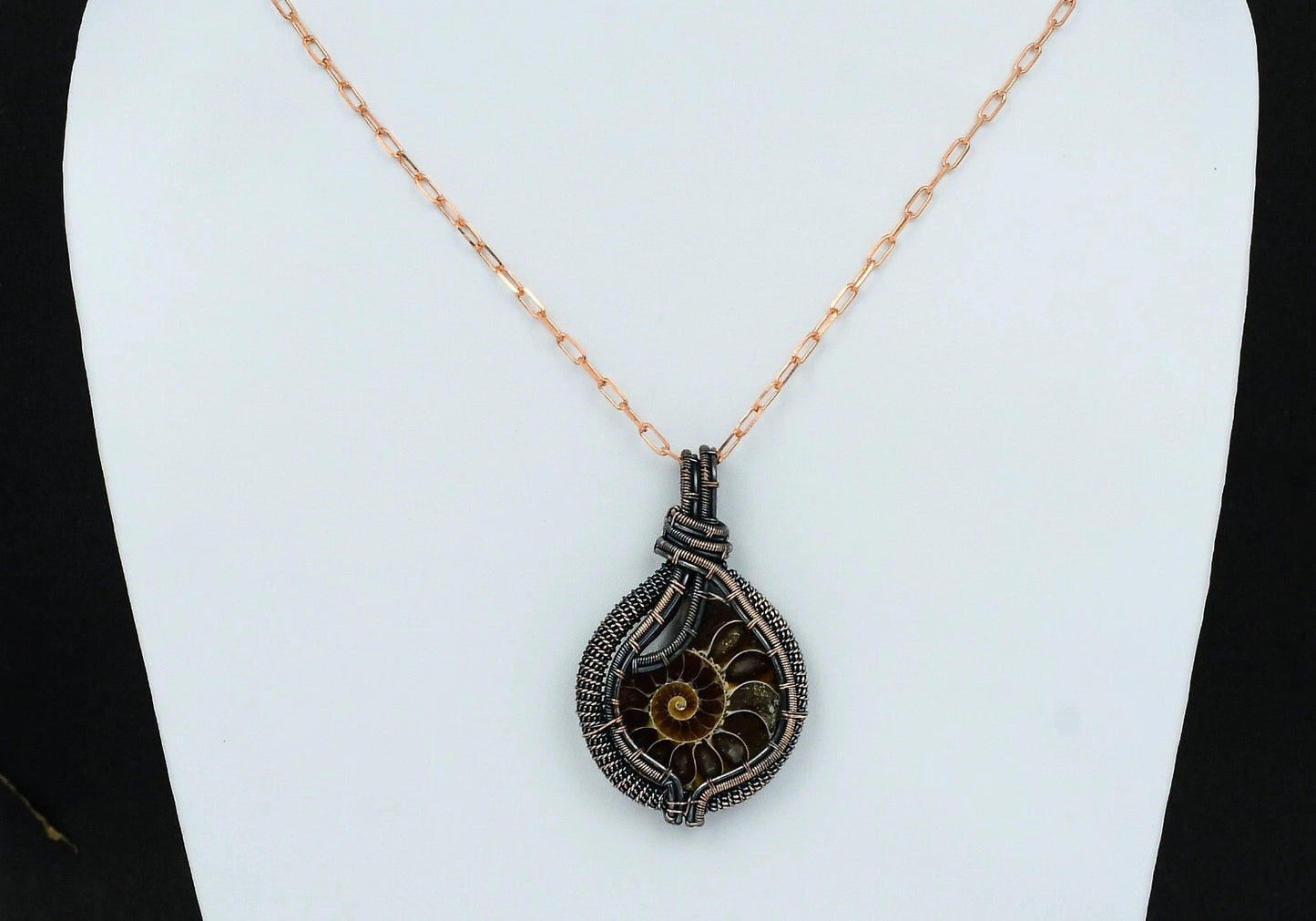 Wire Wrapped Necklace With Ammonite Fossil Pendant