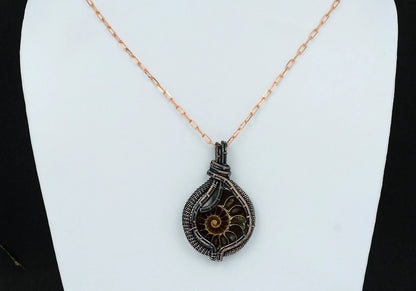 Wire Wrapped Necklace With Ammonite Fossil Pendant