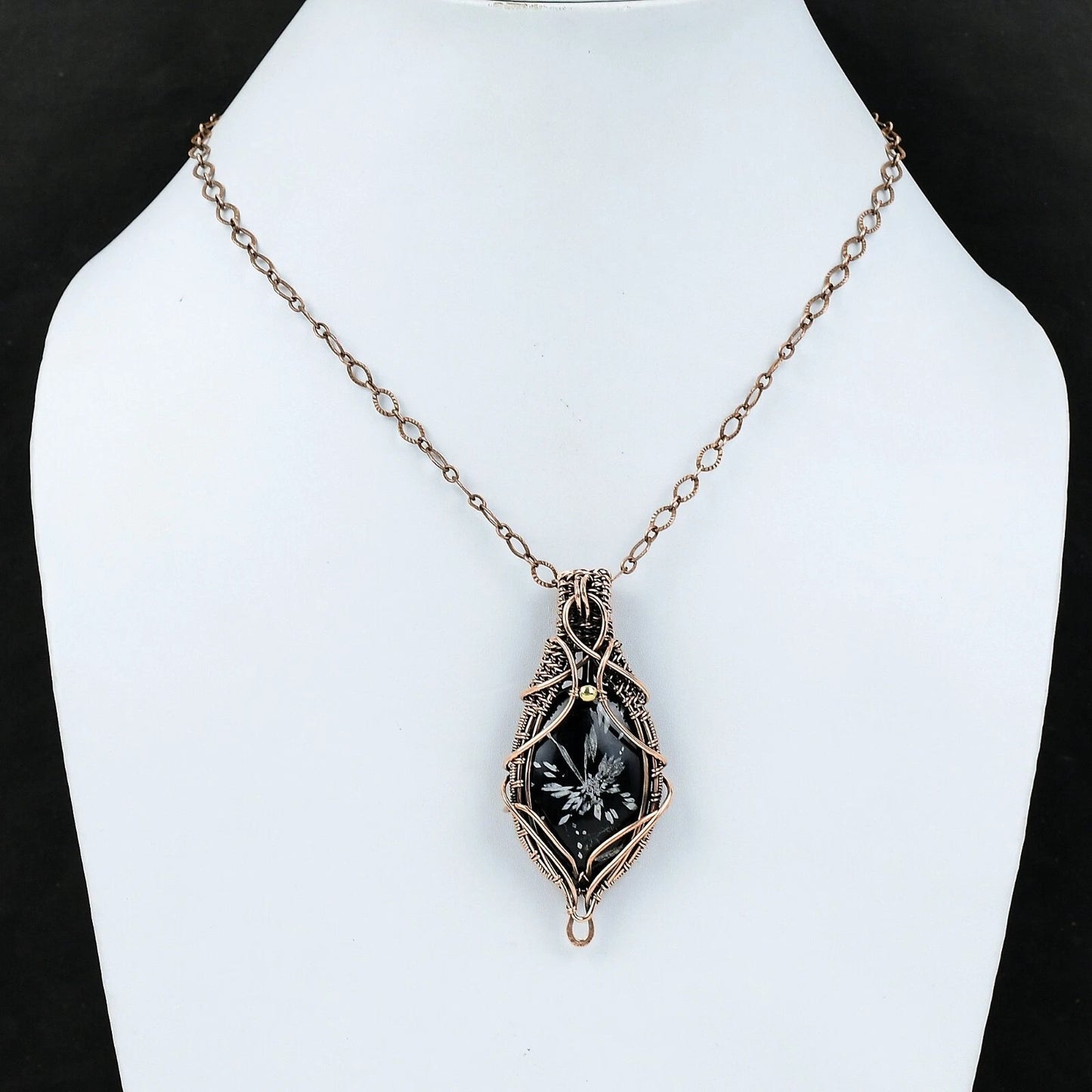 Wire Wrapped Chrysanthemum Gemstone Pendant 20" Necklace