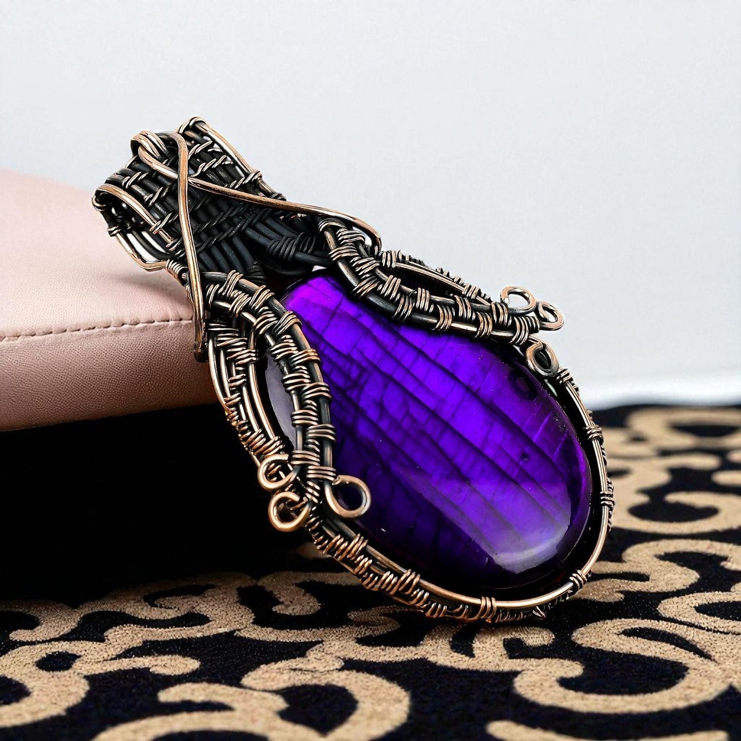 Wire Wrapped Purple Labradorite Pendant 20" Necklace