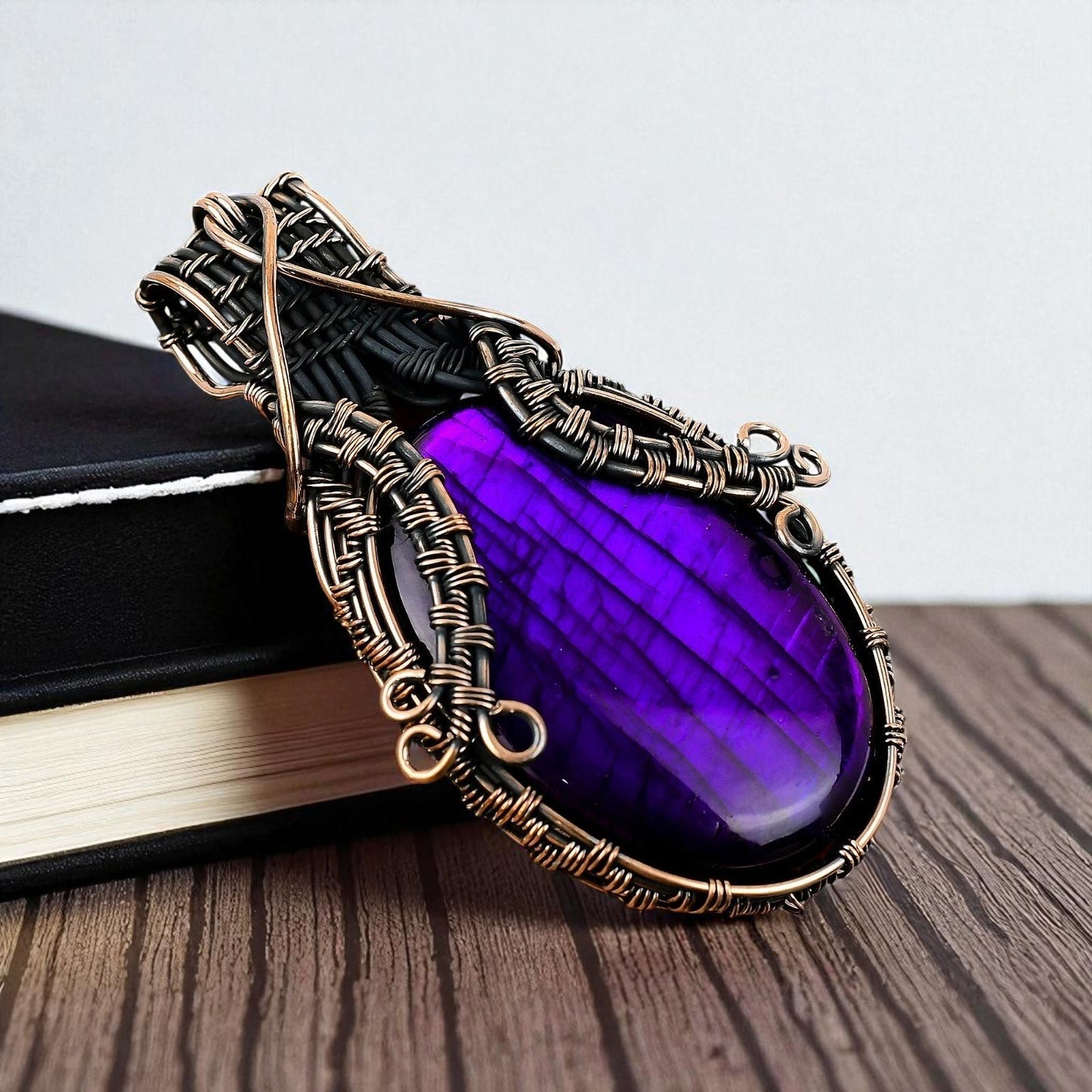 Wire Wrapped Purple Labradorite Pendant 20" Necklace