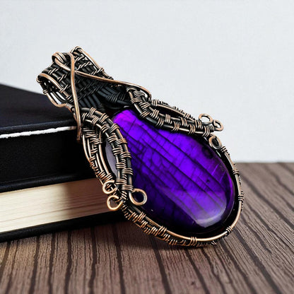 Wire Wrapped Purple Labradorite Pendant 20" Necklace