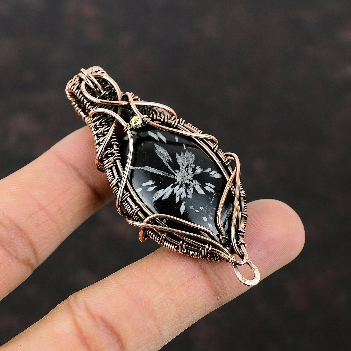 Wire Wrapped Chrysanthemum Gemstone Pendant 20" Necklace