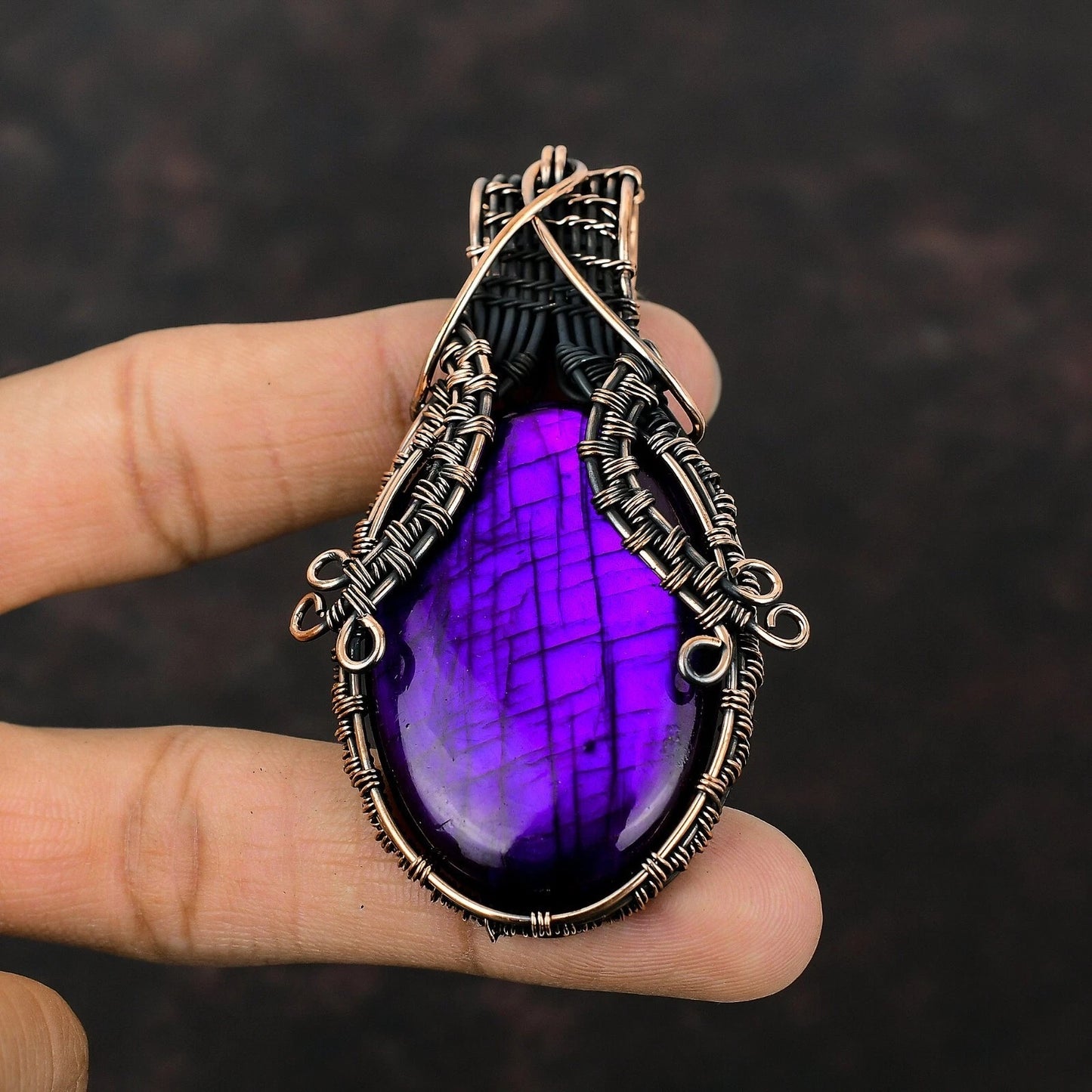 Wire Wrapped Purple Labradorite Pendant 20" Necklace