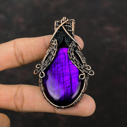 Wire Wrapped Purple Labradorite Pendant 20" Necklace