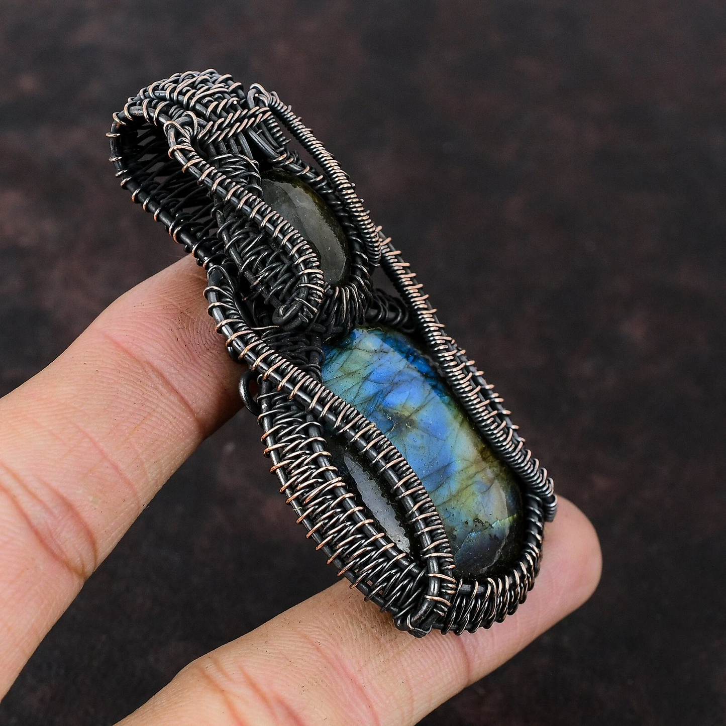 Wire Wrapped Labradorite Oval Pendant 20" Necklace