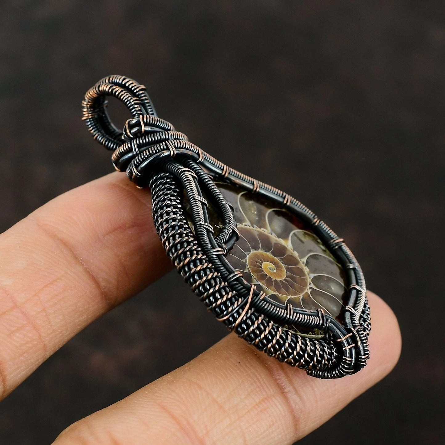 Wire Wrapped Necklace With Ammonite Fossil Pendant