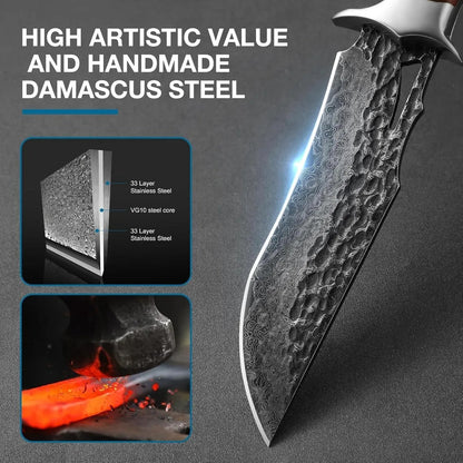 Personalized Damascus Hunting Knife –  Fixed Blade with Custom Engraving