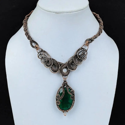 Wire Wrapped Necklace With Zambian Green Emerald Pendant