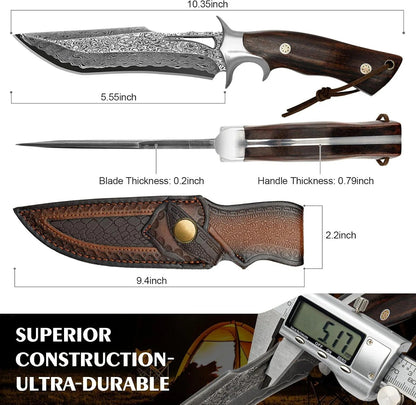 Engraved Damascus Hunting Knife – Fixed Blade with Personalization