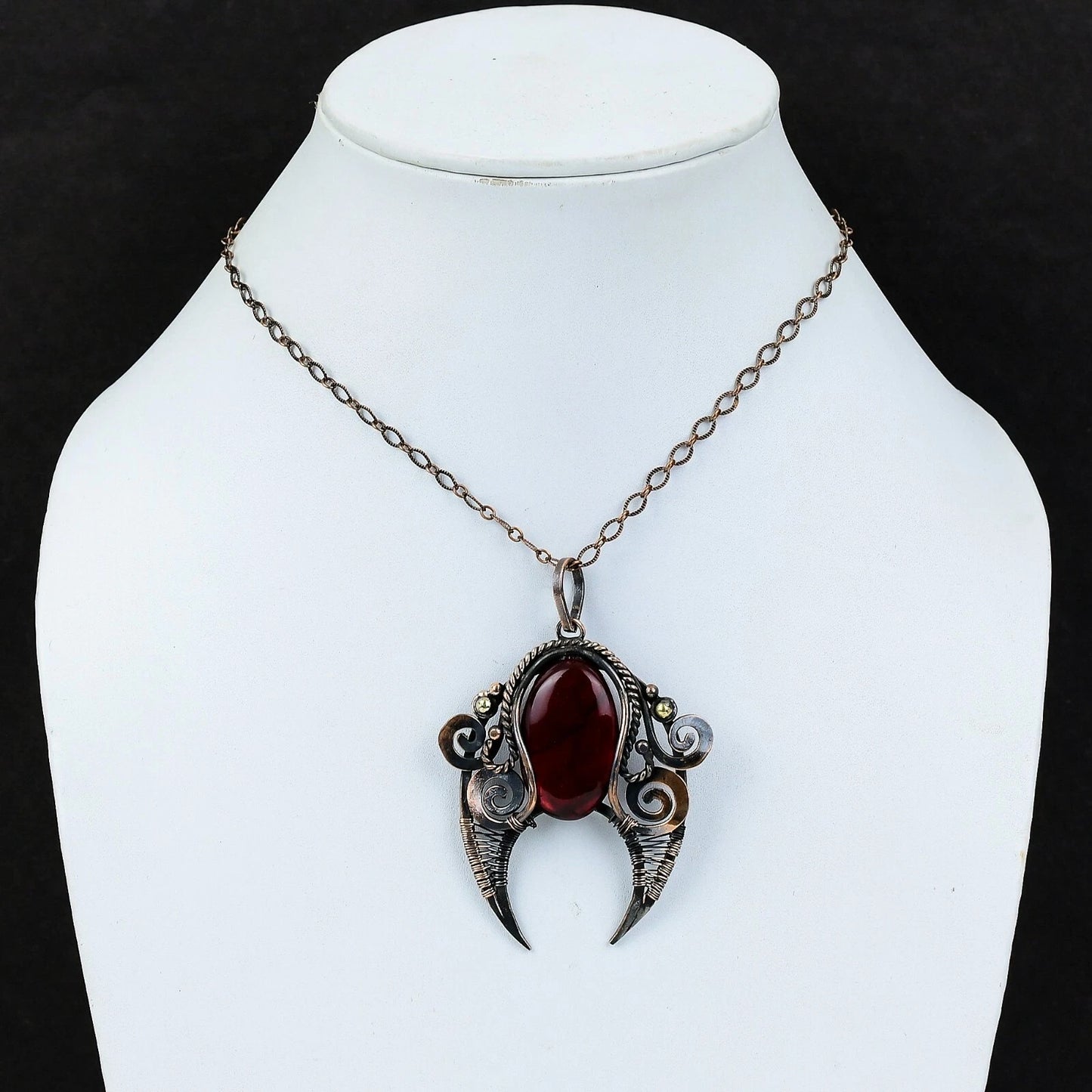 Wire Wrapped Red Labradorite Pendant 20" Necklace