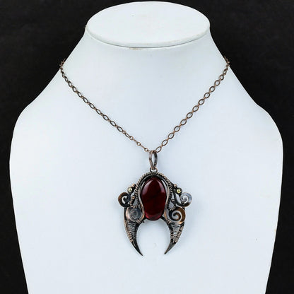 Wire Wrapped Red Labradorite Pendant 20" Necklace