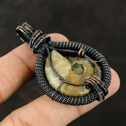 Wire Wrapped Necklace With Ammonite Fossil Pendant