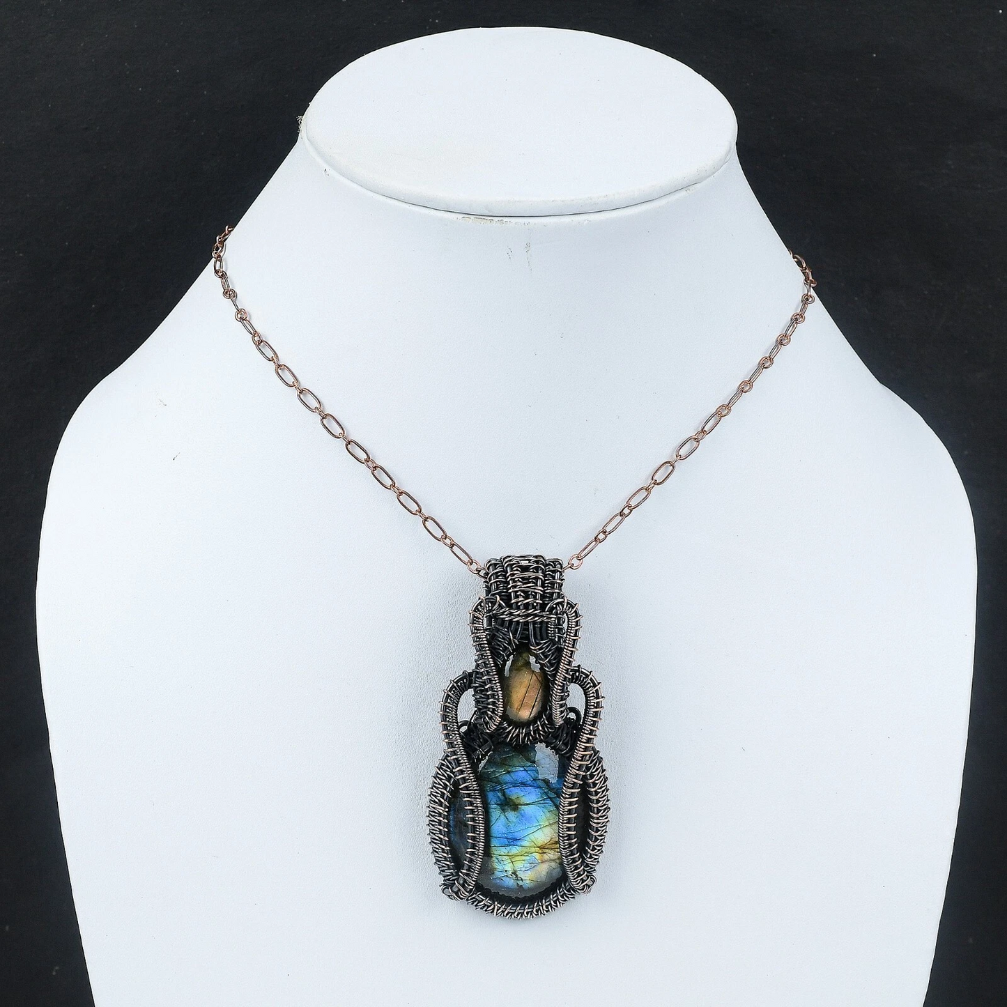 Wire Wrapped Labradorite Oval Pendant 20" Necklace