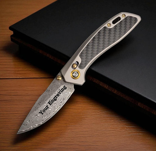 Carbon Fiber Steel Handle Damascus Pocket Knife