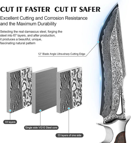 Engraved Damascus Hunting Knife – Fixed Blade with Personalization