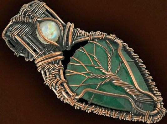 Wire Wrapped Necklace With Green Emerald Pendant