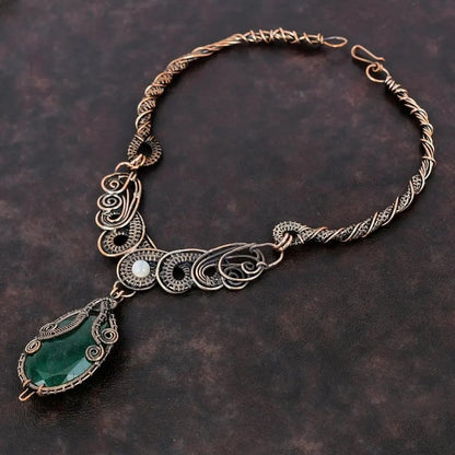 Wire Wrapped Necklace With Zambian Green Emerald Pendant
